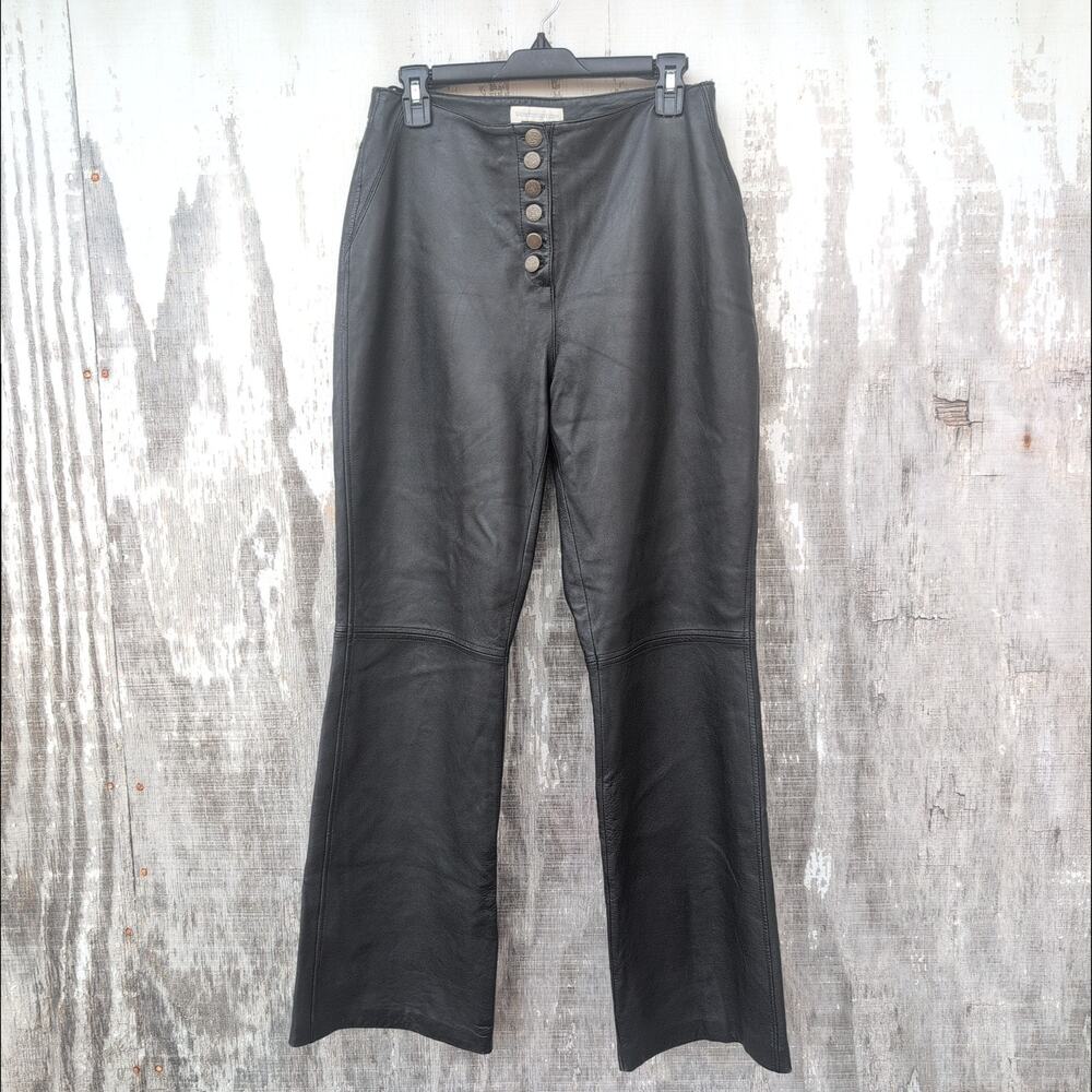 Vtg Worthington High Waist Wide Leg 100% Leather  Button Fly Pants Women's 8